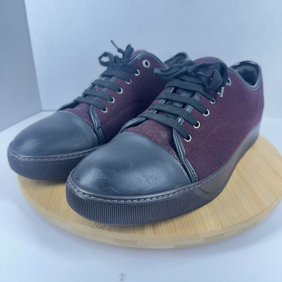 Lanvin DBB1 Suede And Patent Leather Sneakers Men\'s UK12 / US13 Toe Cap Burgundy